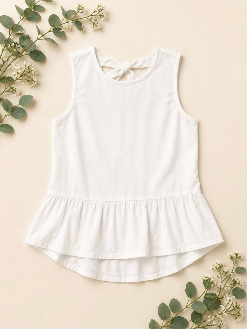 J.Crew White Peplum Blouse Double Tie Back Feminine Minimalist Top